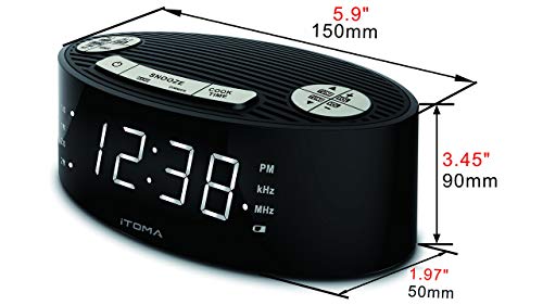 iTOMA Alarm Clock Radio, Digital AM FM, Dual Alarm, Snooze, Dimmer Control, Indoor Temperature Display, Countdown Timer, Backup Battery (CKS3301B)