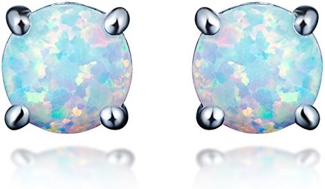 White Created Opal Stud Earrings Round Cut Earrings For Women(4MM)