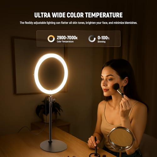 NEEWER 12" 24W High Power Desk Ring Light with Stand/Phone Holder, LED Selfie Video Conference Lighting for iPhone Streaming Makeup Vlog Recording Laptop Computer Webcam Zoom Call Podcast, RH12B
