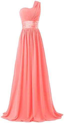 Time Dresses Women's Chiffon One Shoulder Bridesmaids Dresses Coral S
