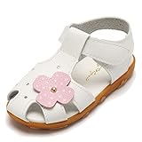 CIOR Girls' Closed-Toe Leather Solid Flower Outdoor Sport Casual Sandals(Toddler/Little Kid)