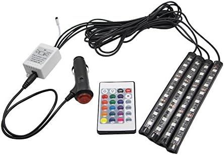 eVmo Car LED Strip Light - 4pcs 36 LED DC 12V Multicolor Music Car Interior Light LED Under Dash Lighting Kit with Sound Active Function and Wireless Remote Control, Car Charger Included CR01