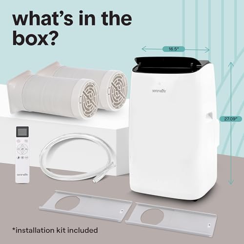 SereneLife 14000 BTU Portable Inverter Air Conditioner, 115V Smart Cooling & Heating with WiFi, Energy Efficient, For Bedrooms, Living Spaces & Offices, 650 Sq Ft Coverage, (White)