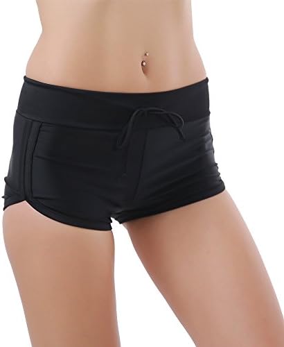 La Vaste Mer Women's Swimming Shorts Bikini Bottom Swimwear Beach Board Shorts (Black,Medium)