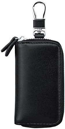 PEOTOUVY Multifunction Leather Zipper Car Key Chain Holder Case Small Wallet - Black