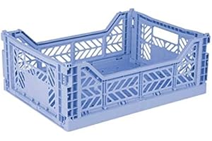 AYKASA Collapsible Storage Bins, Plastic Crate for Storage, Collapsible Crate, Utility Stackable Box, Collapsible storage box, Milk crate Collapsible storage (Medium, Baby blue)