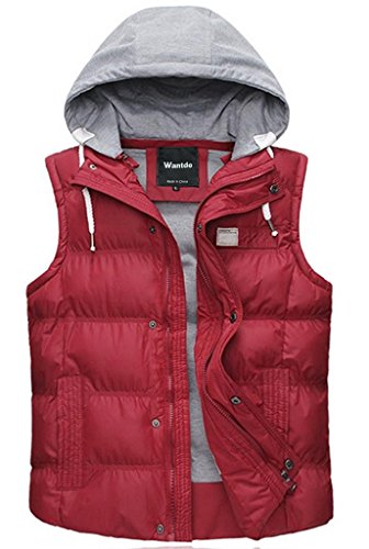 Wantdo Women's Quilted Padding Puffer Vest Outwear With Removable Hood US 14 Red