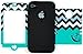 For iPhone 4, 4s, 4G 4th Generation Bastex Heavy Duty Hybrid Case - Black Silicone / Teal & White Chevron Pattern Hard Shell with Anchor & Heart Design
