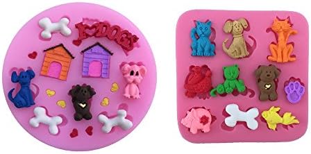 2 PCS Silicone Candy Mold Dog Cat Bone Pets Animals Cake Mold Cupcake Chocolate Cookie Dessert Baking Mold Fondant Decorating Moulds