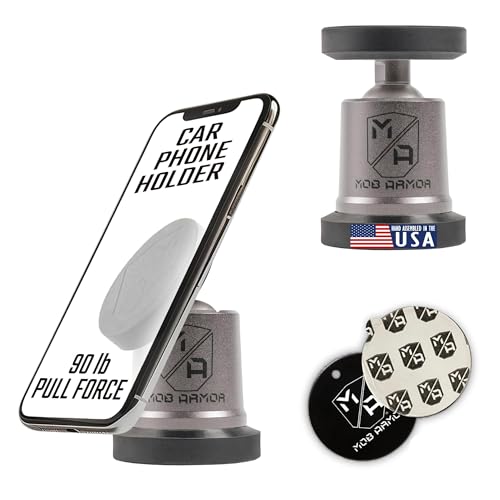 Mob Armor MobNetic Maxx - USA Assembled Magnetic Phone Holder for Car, Magnetic Car Phone Mount, 90-Degree Tilt, 360-Degree Rotation, Aluminum Metal, Compatible with iPhone & Android - Gunmetal