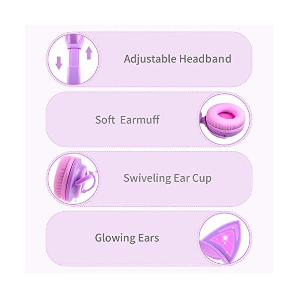 Kids-Headphones-with-Cat-EarLobkin-Wired-Headphones-Over-Ear-for-ChildrenFoldable-Headphone-with-Glowing-Light-for-Kindle-Fire-Samsung-iPad-Tablets-purple LOBKIN Kids Headphones, Cat Ear LED Light Up Wired Headphones Over Ear with 85dB Volume Limited Hearing Protection,Cute…