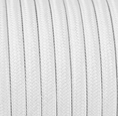 20FT 6 Metres 2 Core Braided Textile Vintage Fabric Pendulum Lamp Cable - 2x0.75mm² White Round — image 1