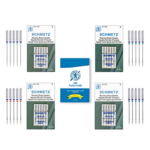 SCHMETZ Microtex Sewing Machine Needle Combo Pack (20 Needles Total and 1 SCHMETZ ABC Pocket