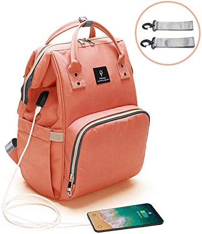 Baby Diaper Bag Backpack,NUTK Multi-Function Waterproof Nappy Bags,Large Capacity, Durable and Stylish Travel Backpack with USB Charging Port for Mom Students Men Girls Boys,Orange