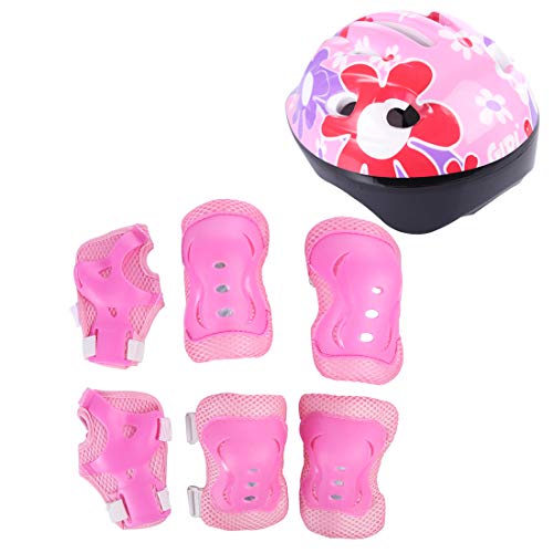 RuiyiF 7PCS Kids Protective Gear Set for Skateboarding Biking Skating, Adjustable Helmet Elbow Wrist and Knee Pads for Kids 5-13