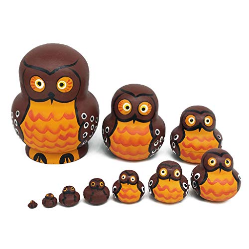UncleS 10pcs Cartoon Shape Brown Owl Wooden Russia Nesting Dolls Matryoshka