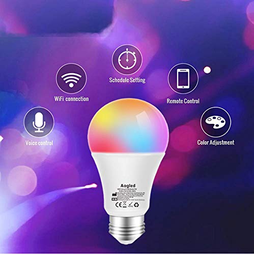 WiFi Smart E27 Led Lampe 9W 240v Aogled,60w Halogen Glühbirnen Equivalent,Dimmbare RGB WiFi Birne Kompatibel mit Alexa,Google Home,IFTTT,Kein Hub Required,2.4GHz Wi-Fi A19 E27 2700K 6500K