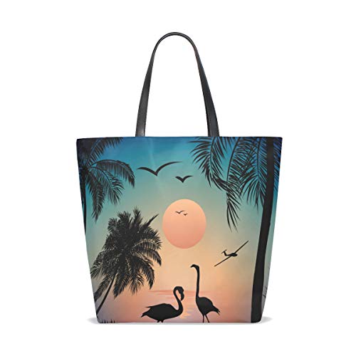 LEEZONE Women Tote Bag Shoulder Bag Double sides fashion Handbag-Flamingo Trees Printing()
