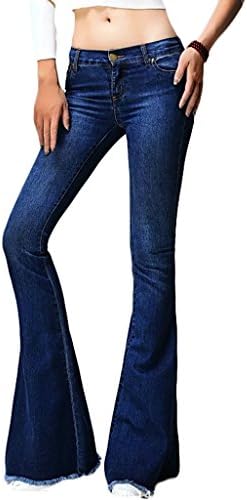 YITANG Women's Vintage Bell Bottom Low Waist Fitted Denim Jeans(Dark Blue,US S/Asian S)