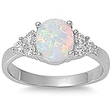 White Australian Opal & White CZ Ring