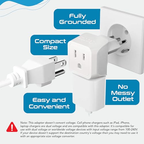 Ceptics Italy, Chile Travel Adapter Plug with Dual USA Input - Type L (3 Pack) - Ultra Compact - Safe Grounded Perfect for Cell Phones, Laptops, Camera Chargers and More (CT-12A)