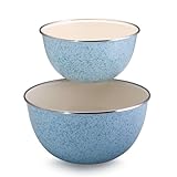 Paula Deen Signature Enamel on Steel 1.5-Quart and 3-Quart 2-Piece Mixing Bowl Set, Robin's Egg Blue Speckle