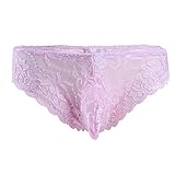YiZYiF Men's Lace Briefs Underwear Gay Fetish Crossdress Panties with Sissy Pouch Pink,X-Large(Waistline 29.0-46.0