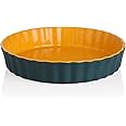 Sweejar Ceramic Wavelet Fringe Pie Dish, 9.5 Inch Round Non-Stick Pie Plate for Baking, Blue & Yellow