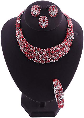 Jewelry Sets for Women Crystal Inlay Necklace Earrings Ring Bracelet Bridesmaid Costume Show Wedding