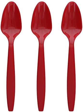 Amcrate Red Disposable Medium Weight Plastic Spoons - Ideal for Weddings, Party’s, Birthdays, Dinners, Lunch’s. (Pack of 100)