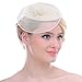 FAYBOX Vintage Mesh Wool Felt Pillbox Flower Women Fascinator Hat Hair Clip Beg Ivory
