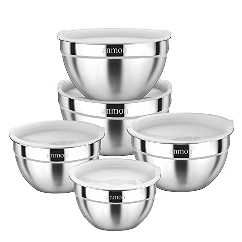 Mixing Bowls, Stainless Steel Mixing Bowls Set of 5 with Lids for