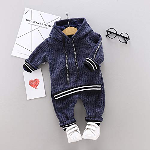 WEXCV Baby pasgeboren babykleding meisjes jongens gebreide strepen met capuchon lange mouwen hoodie tops en broeken… - Image 3