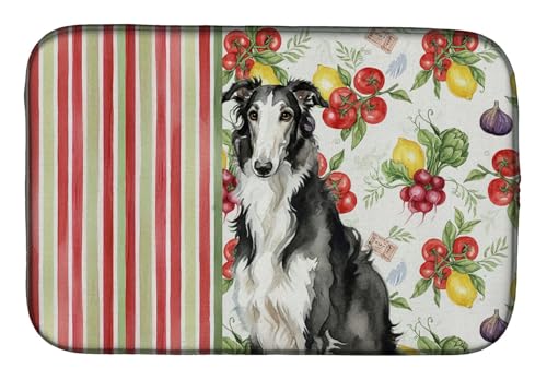 Caroline's Treasures Black and White Borzoi Vegetables Dish Drying Mat Absorben…