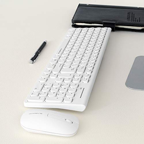 Qisan Wireless Keyboard and Mouse Combo Set Slim Compact Full Size 104 Keys Keyboard and Mute Mouse, Wireless 2.4G USB Nano Receiver for PC Desktop Computer Laptop Mac Tablet- White - Thumbnail 4