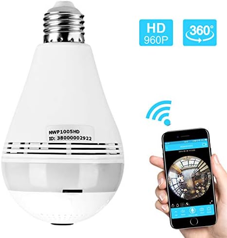Skymee WiFi Light Bulb Camera Night Vision VR Panoramic Wireless Outdoor Security Camera Bulb with 360 Degree Fisheye Lens Wireless Remote Home Surveillance System for Baby Pet Monitor by iOS Android