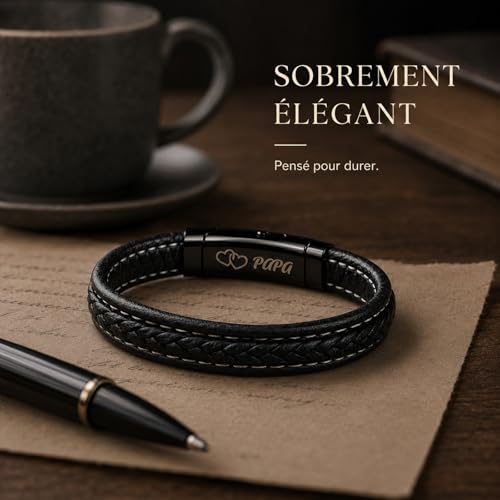 Lueaurra Bracelet pour Papa, Cadeau Fete des Peres, Idee Cadeau Noel Anniversaire pour Papa, Bracelet Homme avec Coffret et Carte