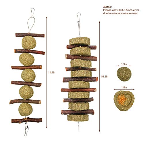 Roundler Small Animal Chew Toys, Apple Sticks Grass Cake&Ball Bunny Pet Tooth Chew Toys, Pet Snacks Toys for Rabbits, Chinchilla, Hamsters, Guinea Pigs, Gerbils, Mini Macaws, Parrots (Style 3)