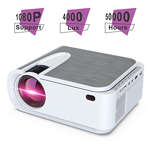 Mini Video Projector,4000 Lux Home Movie Projector,200” Display HD LCD Projector 1080P Supported,Work with Phone, PC, Mac, TV Stick, PS4, HDMI, USB for Home, Office and Outdoor (Silver)