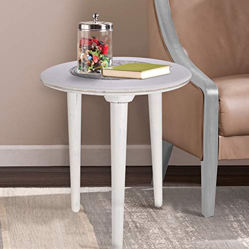 Wooden Table with 3 Legs Pillar, Coffee Table Wood, Modern Round Coffee Table, Side Tables, Entryway Table, Living Room Side Table for Magazines, Books and Plants-18x22 Inch Antique White