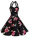 DRESSTELLS 1950s Dress for Women, Vintage Pinup Homecoming Cocktail Party Dress for Teen, 50's Formal Halter Wedding Tea Dress, Retro Rockabilly Audrey Hepburn Swing Floral Dresses Red Flower S