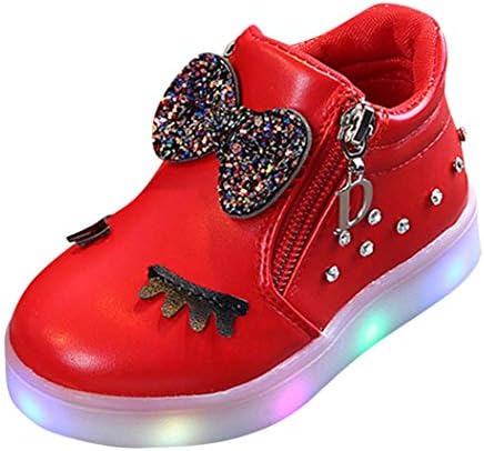 Infant Kids Crystal Bowknot LED Luminous Boots, Outsta Baby Girls Sport Shoes Anti-Slip Shoes Soft Sole Sneakers (US:9.5(Age: 5-5.5T), Red)
