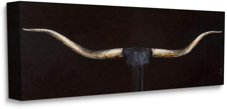 Paintings - Stupell Industries Bull Horns Shadow Black Brown Animal Painting, Design by Third Wall Art, 10 x 24, Canvas