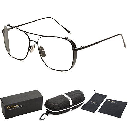 Dollger Rectangular Clear Lens Glasses Steampunk Square Oversized Sunglasses(Black 100% UV Protection Lens)