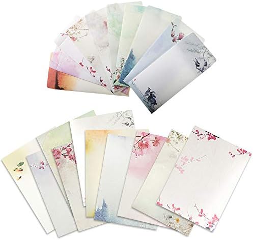 ELTNEGSA Total 60PCS Writing Paper Letter Set (40 stationery Papers + 20 Envelopes) 10 Different Color Ink Painting Classic Vintage Antique Design ELTNEGSA Total 60PCS Writing Paper Letter Set (40 stationery Papers + 20 Envelopes) 10 Different Color Ink Painting Classic Vintage Antique Design