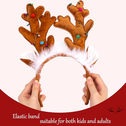 FUTUREPLUSX 2PCS Reindeer Antler Headbands, Christmas Reindeer Headband for Adults Kids Reindeer Ears Antler Hairband for Christmas Costume Party