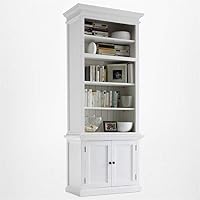 NovaSolo Halifax Pure White Mahogany Wood Single Hutch With 4 Shelves And Storage
