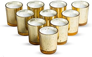 Lighthaus Candles for Decoration (Mercury Speckled Glass Unscented Votive, Gold, Wax Blend) -Set of 12