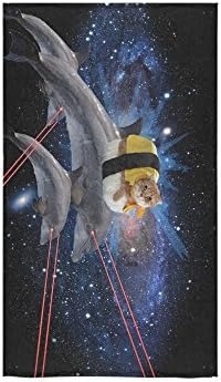 Universe Space Cool Galaxy Cat And Dolphins Laser Beams Thin Soft Towel 16"x28"(One-sided Printing)