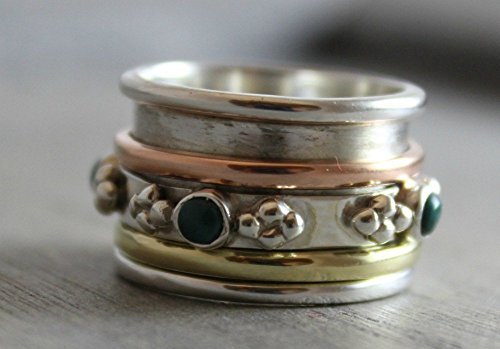 Sterling Silver (925) mixed metal Turquoise Brass Copper Bohemian Spinning Fidget Ring size 10 - Thumbnail 5